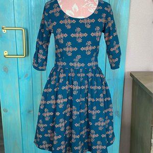 Mata Traders Vintage Indian Teal Blue Patterned Dress w/Pockets - XS